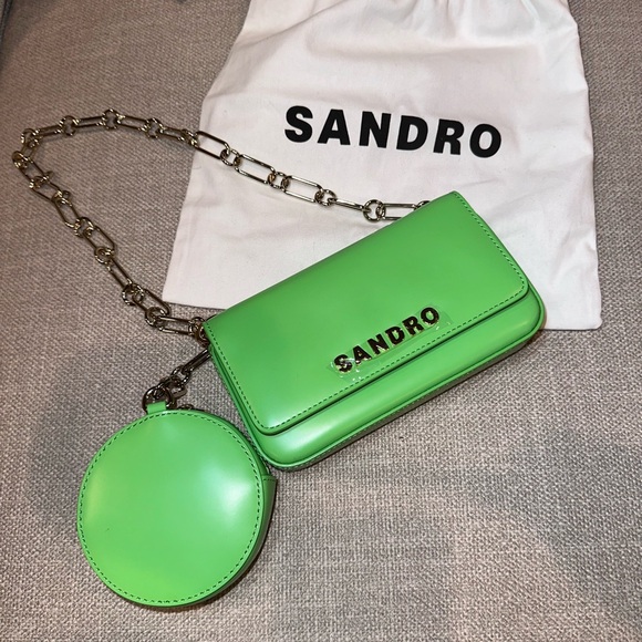 Sandro Paris Lime Green Crossbody Bag with coin purse - Picture 3 of 15
